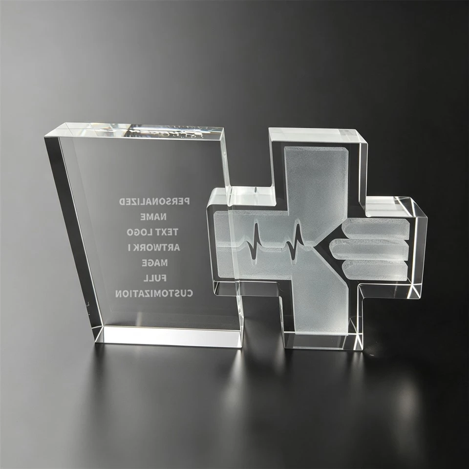 Medical Cross Dual Panel Crystal Trophy high quality