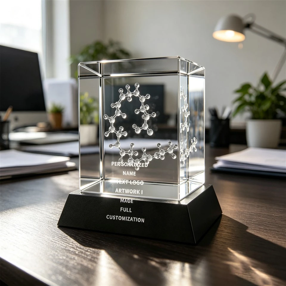 Troféu de cubo de cristal 3D modelo de molécula