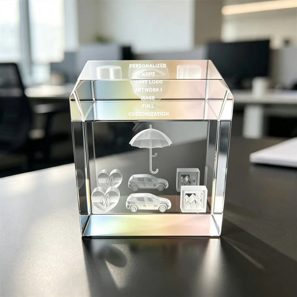 Prêmio de cristal gravado a laser de cubo inclinado